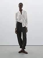 Flowing linen shirt with stand collar