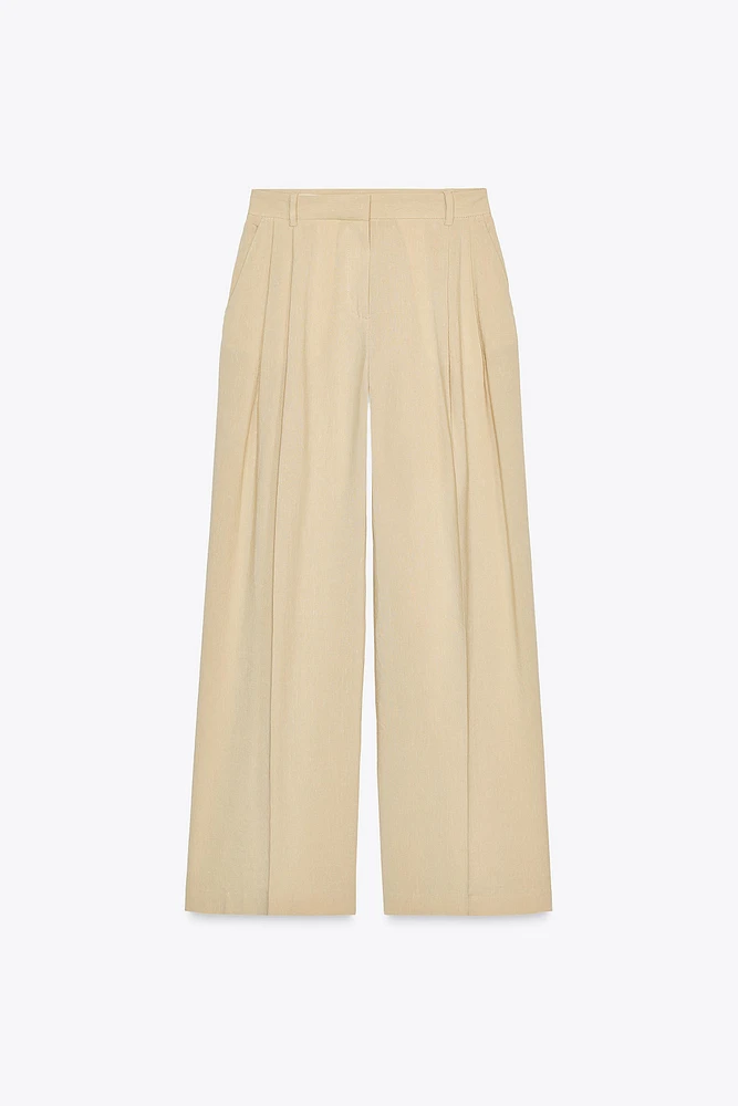 PANTALON LARGE À PINCES AVEC LIN