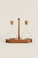 BOROSILICATE GLASS AND WOOD CRUET SET