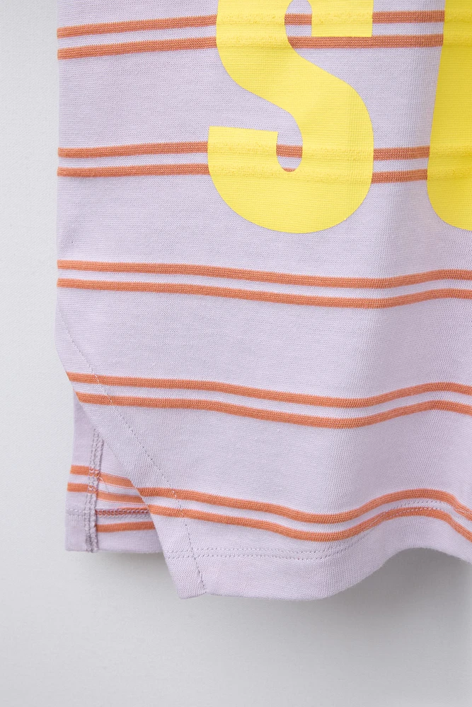 STRIPED AND TEXT T-SHIRT