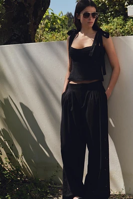 MULTI-PLEAT EMBROIDERED PANTS