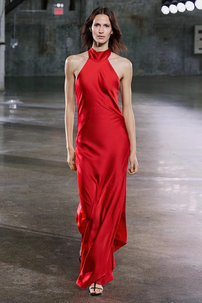 HALTER SATIN EFFECT DRESS