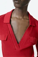 RIBBED POLO NECK T-SHIRT