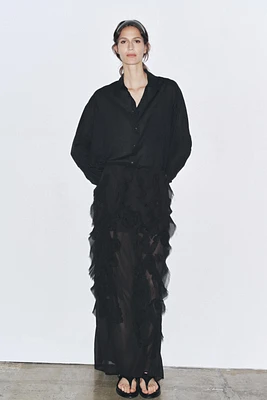 JUPE MIDI FLEURS RELIEF
