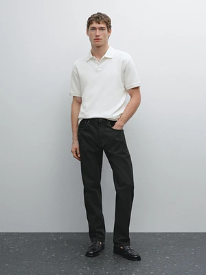 Short sleeve micro-textured polo shirt