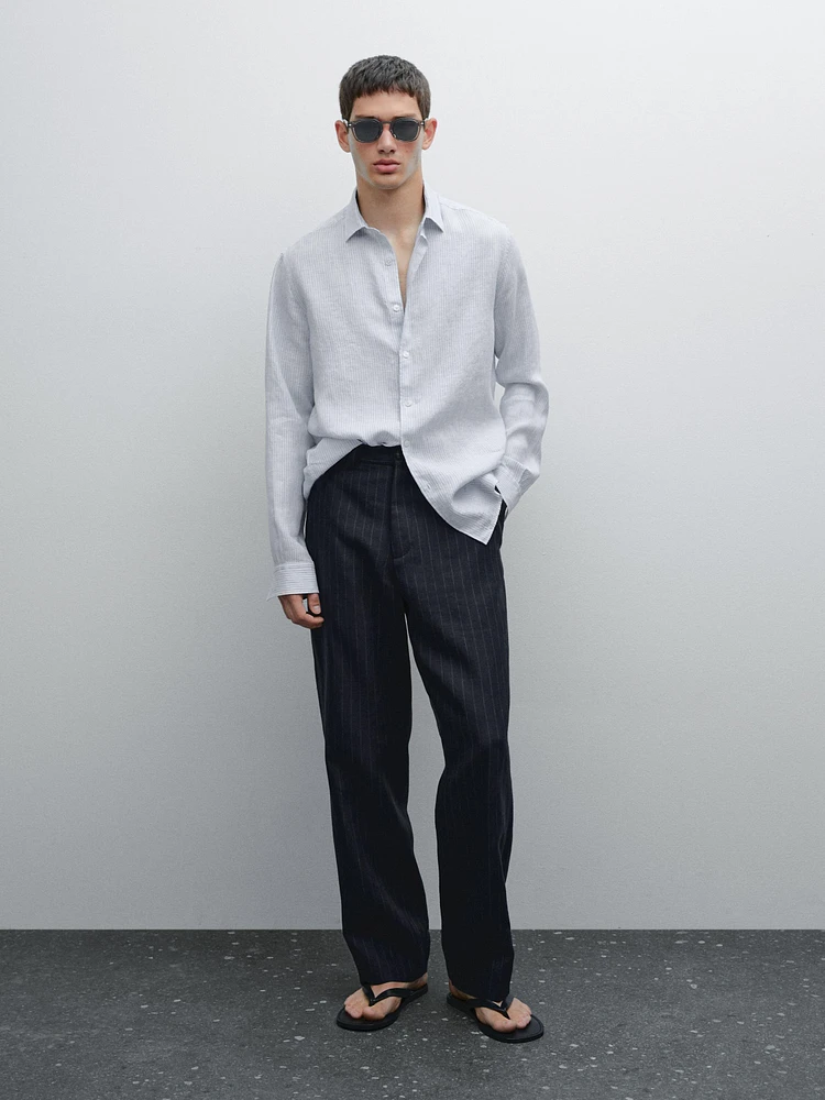 Chemise slim à rayures 100 % lin