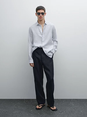 Chemise slim à rayures 100 % lin