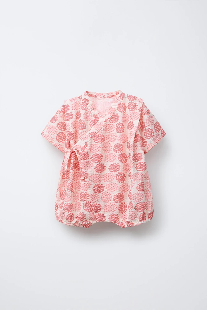 1-9 MOIS/ BARBOTEUSE KIMONO IMPRIMÉE FLEURS