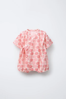 1-9 MOIS/ BARBOTEUSE KIMONO IMPRIMÉE FLEURS