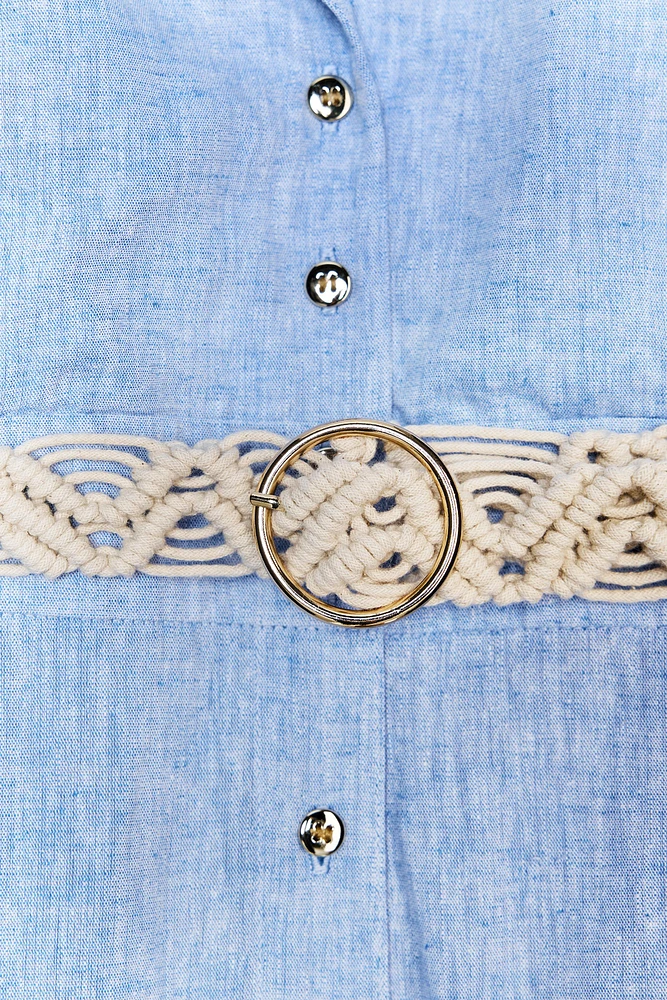 ROBE MI-LONGUE CEINTURE AVEC LIN