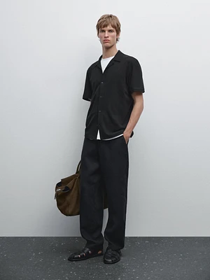 Linen blend short sleeve shirt