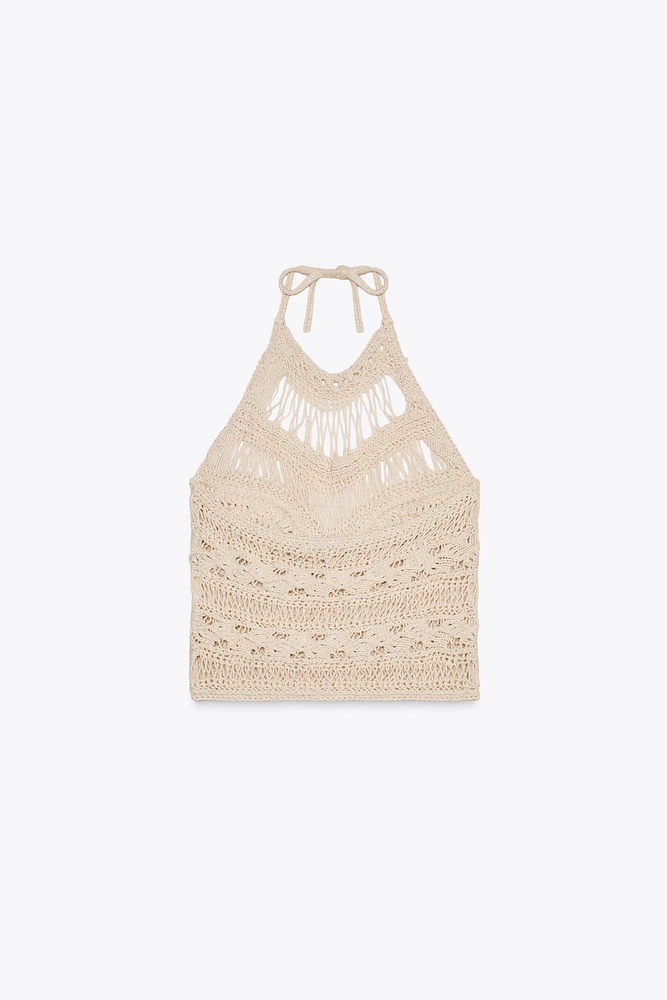 TOP HALTER EN MAILLE DÉJAUCHÉE