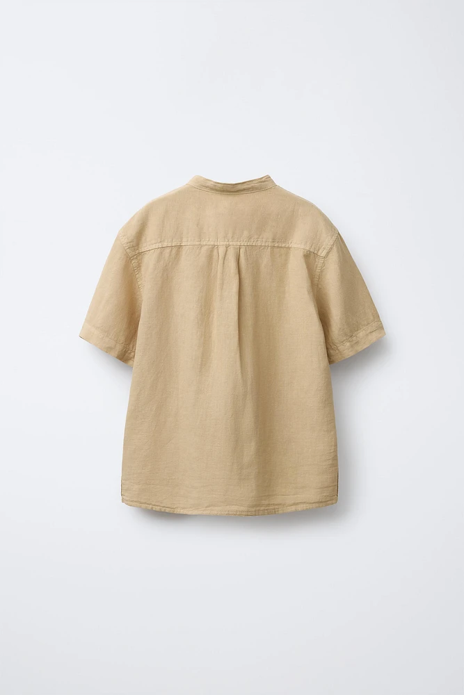 LINEN COTTON MANDARIN COLLAR SHIRT