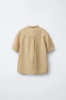 LINEN COTTON MANDARIN COLLAR SHIRT