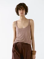 Strappy top with linen fabric detail