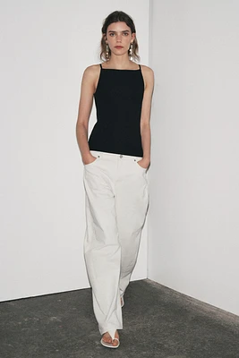 RIB KNIT POLYAMIDE STRAPPY TOP