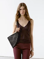 Openwork cotton blend strappy top
