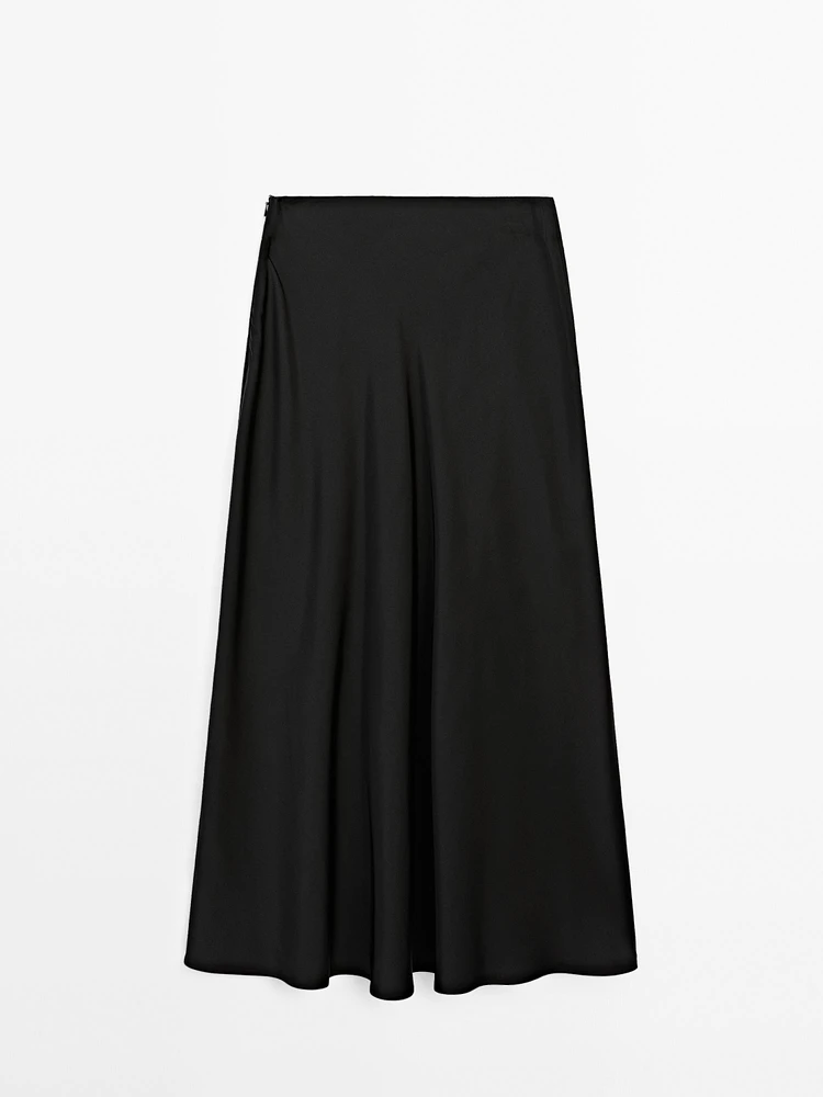 Flowing satin midi skirt