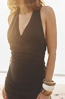 DRAPED LINEN MIDI DRESS