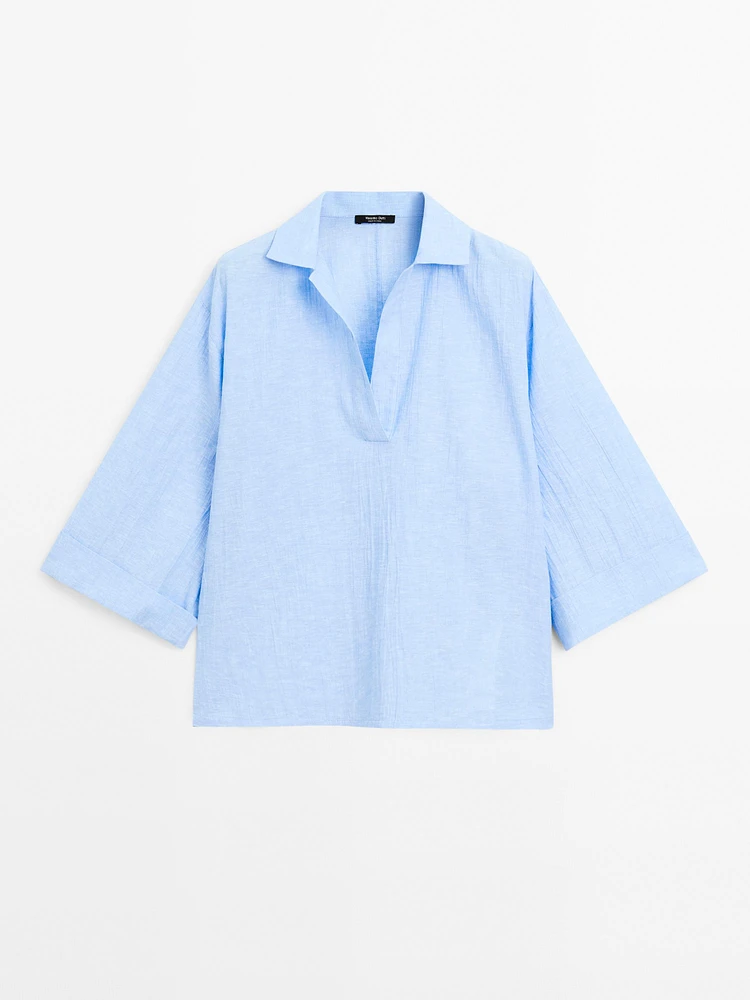 Blouse à col polo lin mélangé