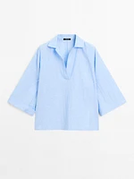 Blouse à col polo lin mélangé