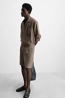 100% LINEN BELTED BERMUDA SHORTS