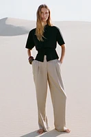 STRAIGHT CUT PLEATED PANTS