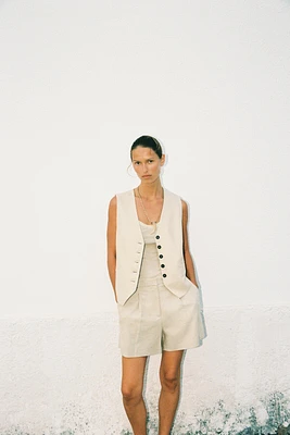 BERMUDA TAILLE HAUTE AVEC LIN