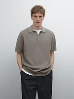 Textured cotton knit polo shirt