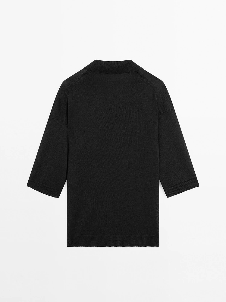 Oversize knit sweater with polo collar