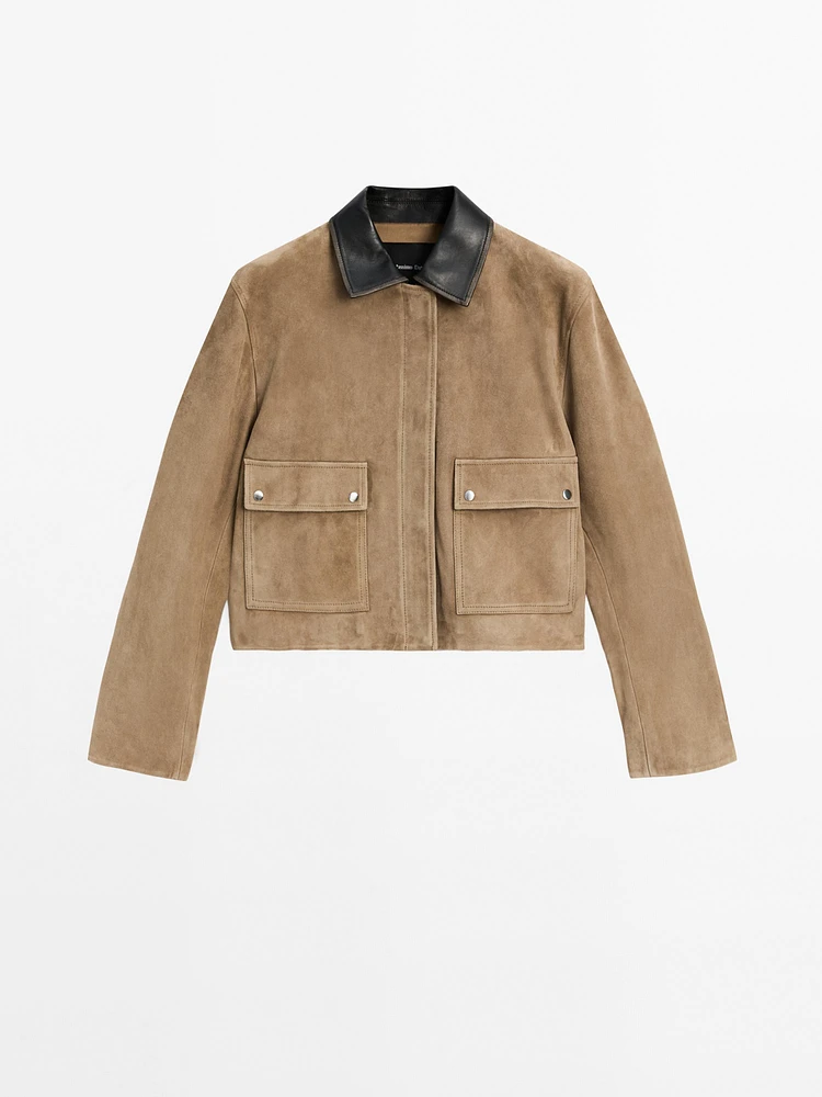 Contrast suede leather jacket