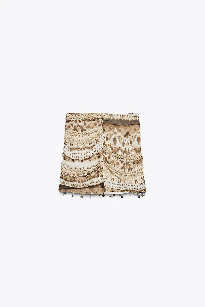 TIE-DYE BEADED MINI SKIRT