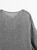 Short dress with sleeve detail, 100% linen