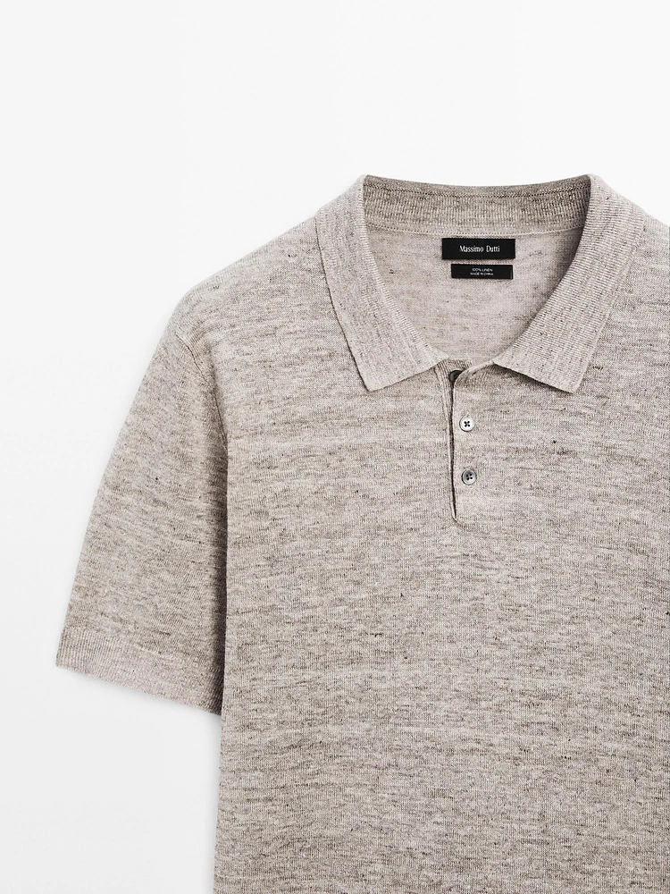 Melange linen knit polo shirt