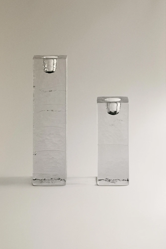 TEXTURED GLASS TEALIGHT HOLDER