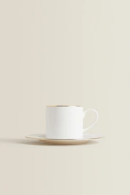 RIMMED BONE CHINA TEACUP AND SAUCER