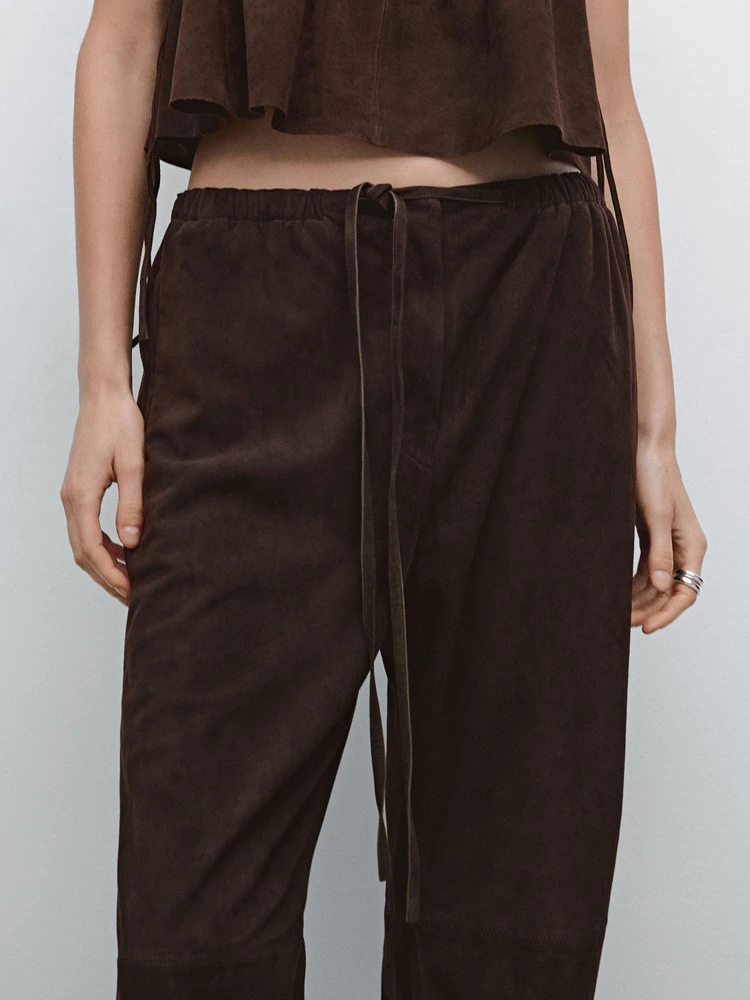 Suede leather parachute trousers