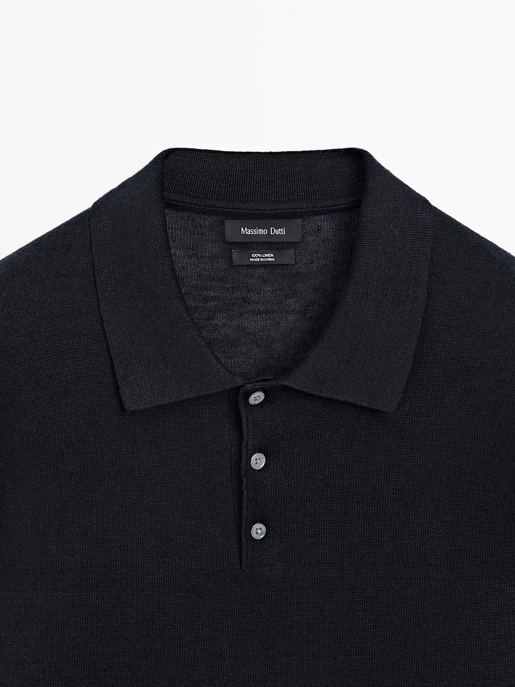 100% linen knit polo collar sweater