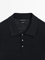 100% linen knit polo collar sweater