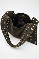 SUEDE STUDDED SHOULDER BAG