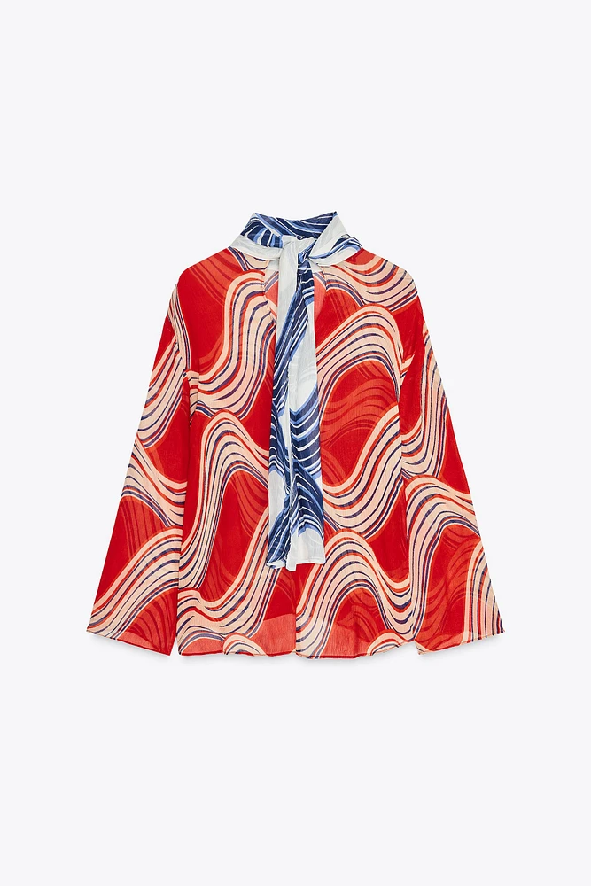 ZW COLLECTION PRINTED BOW SHIRT
