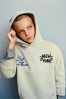 TEXT PRINT HOODED SWEATSHIRT