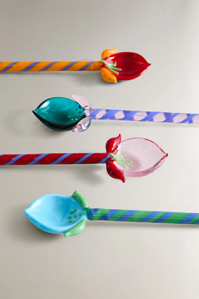SET OF FLORAL GLASS DESSERT SPOONS (SET OF 4)