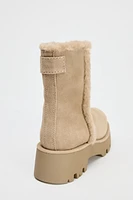 LOW HEEL FAUX FUR SUEDE ANKLE BOOTS