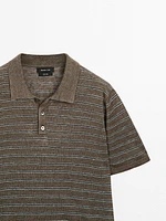 100% linen striped knit polo shirt