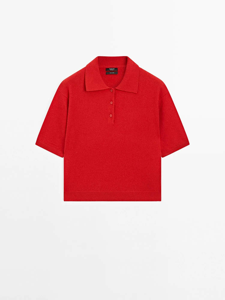 100% cashmere knit short sleeve sweater