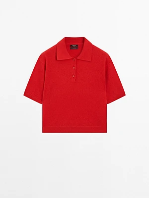 100% cashmere knit short sleeve sweater