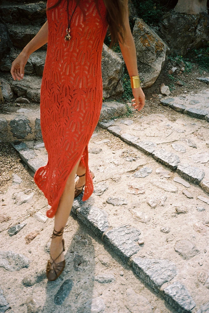 POINTELLE KNIT MIDI DRESS