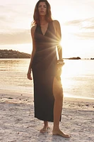 DRAPED LINEN MIDI DRESS