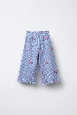 PLAID CULOTTES WITH FLORAL EMBROIDERY